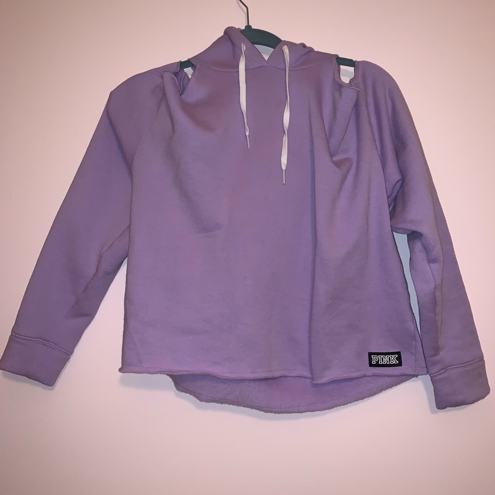 PINK VS purple cropped pullover hoodie